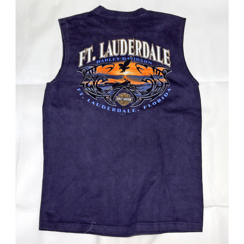 Harley Davidson Motorcycle Ft. Lauderdale‎ Sleeveless Blue T Shirt Size Medium
